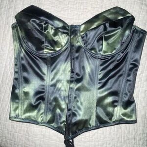 SHEIN Teal/Green and Black Tie Dye Hook And Eye Curved Hem Strapless Corset Top